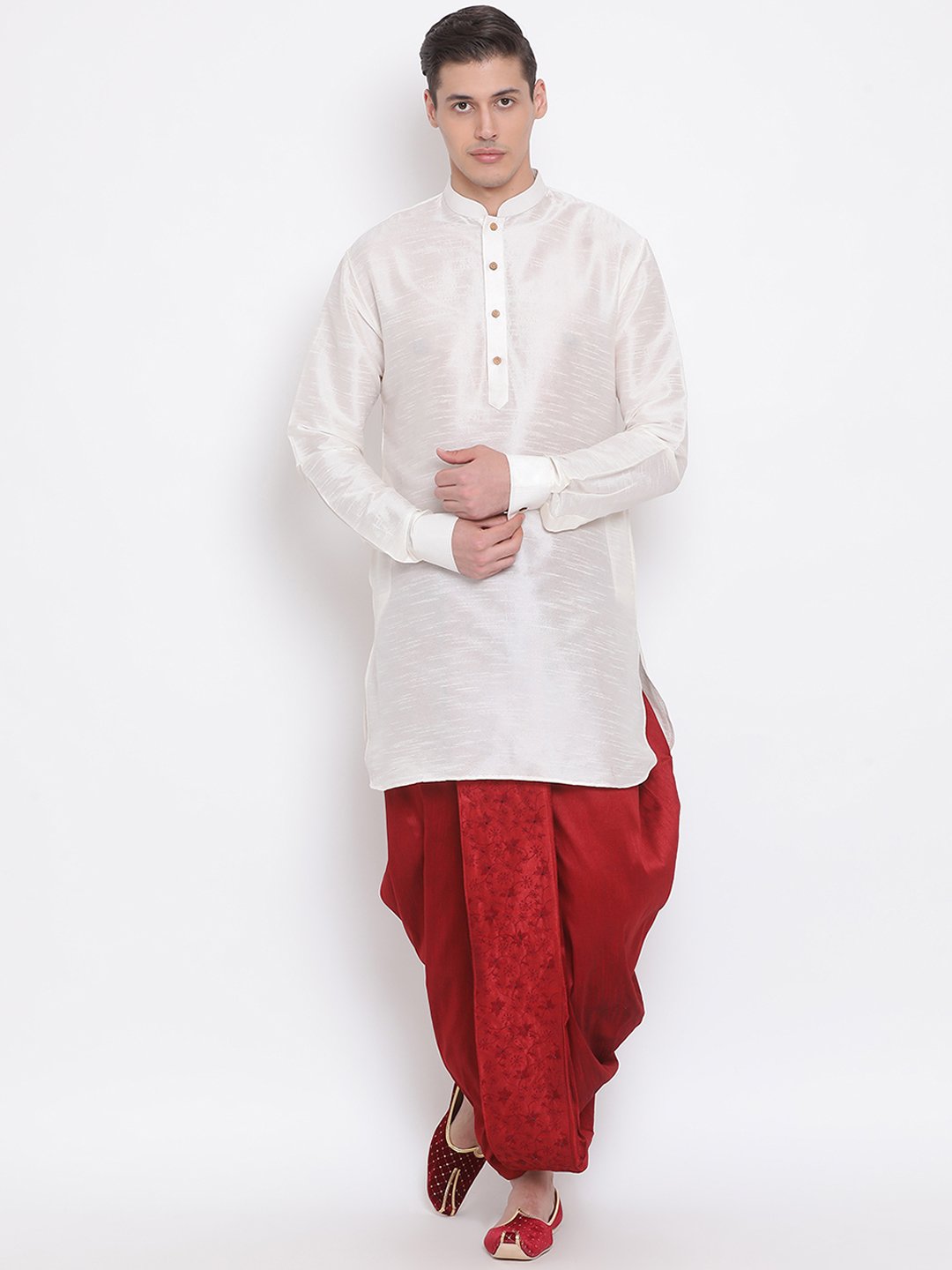 Men's Maroon Embroidered Dhoti Pant - Vastramay