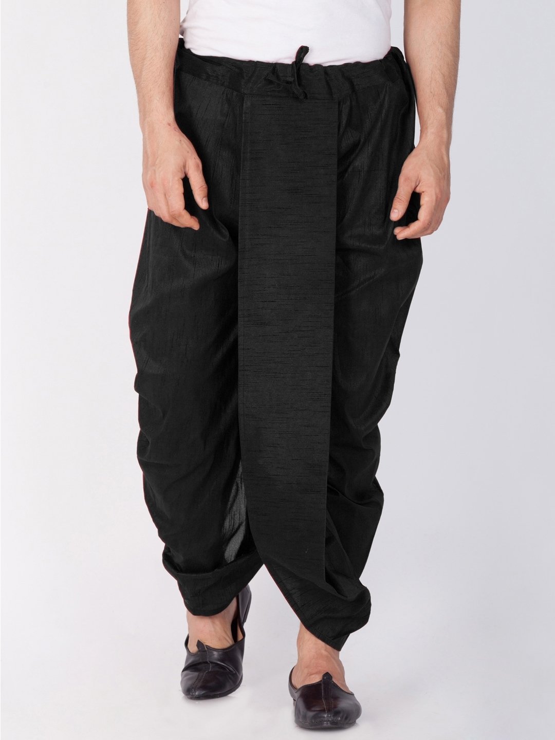 Men's Black Cotton Silk Blend Dhoti - Vastramay