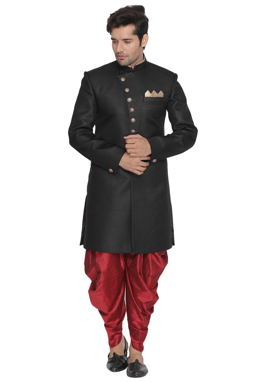 Men's Black Silk Blend Sherwani Only Top - Vastramay