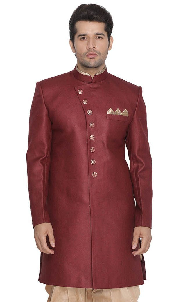 Men's Maroon Silk Blend Sherwani Only Top