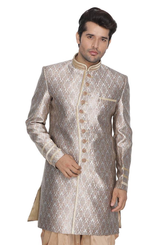 Men's Gold Silk Blend Sherwani Set