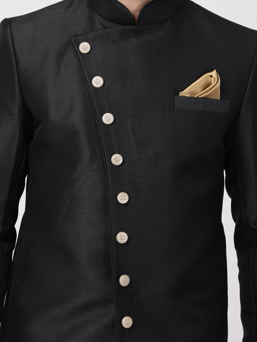 Men's Black Silk Blend Sherwani Only Top
