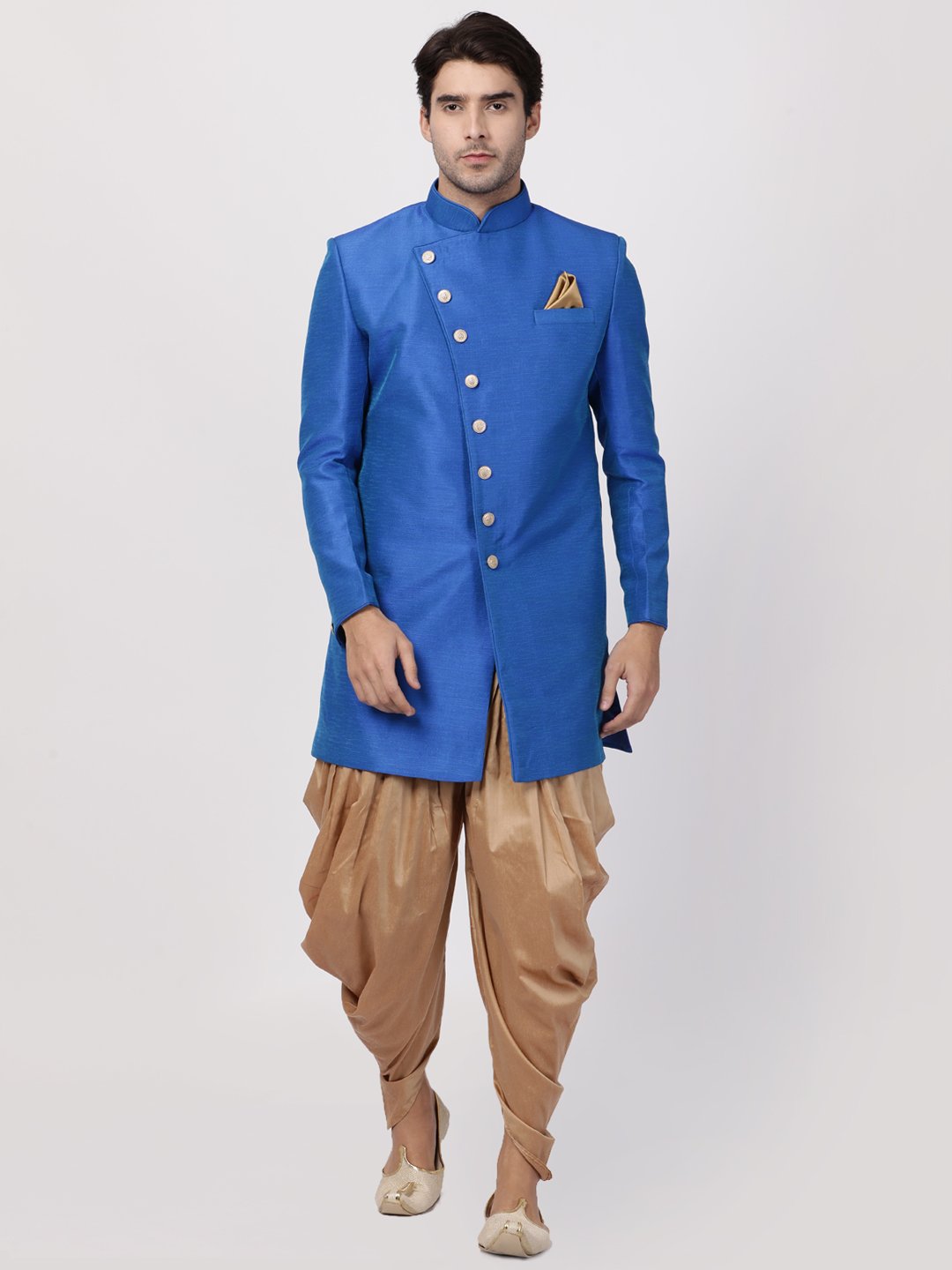Men's Blue Silk Blend Sherwani Only Top - Vastramay