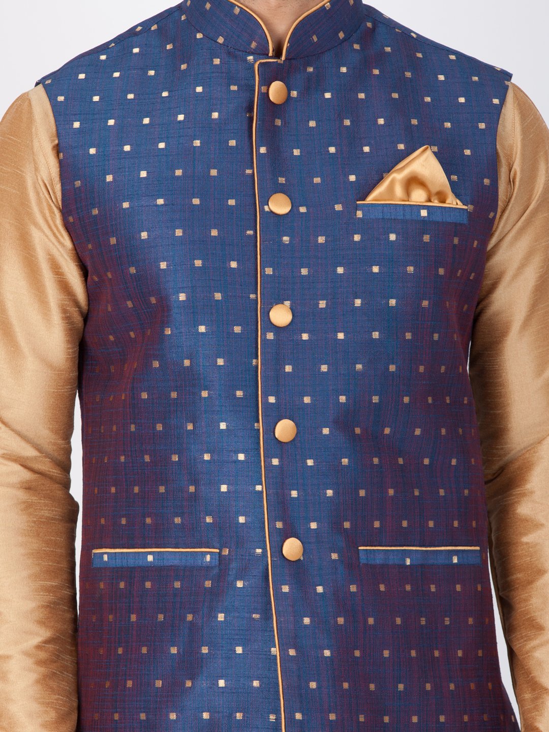 Men's Blue Cotton Blend Ethnic Jacket - Vastramay