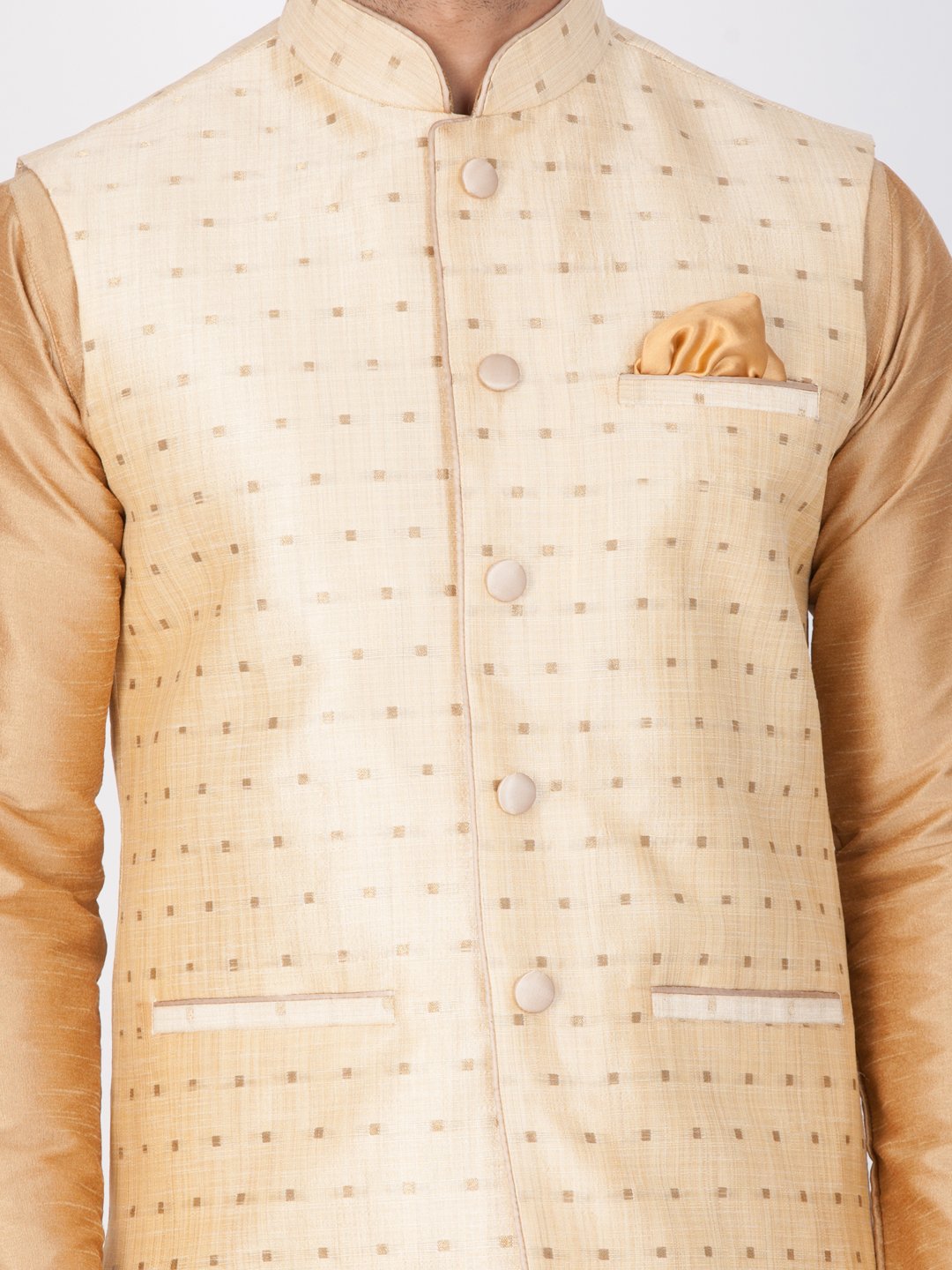 Men's Gold Cotton Blend Ethnic Jacket - Vastramay