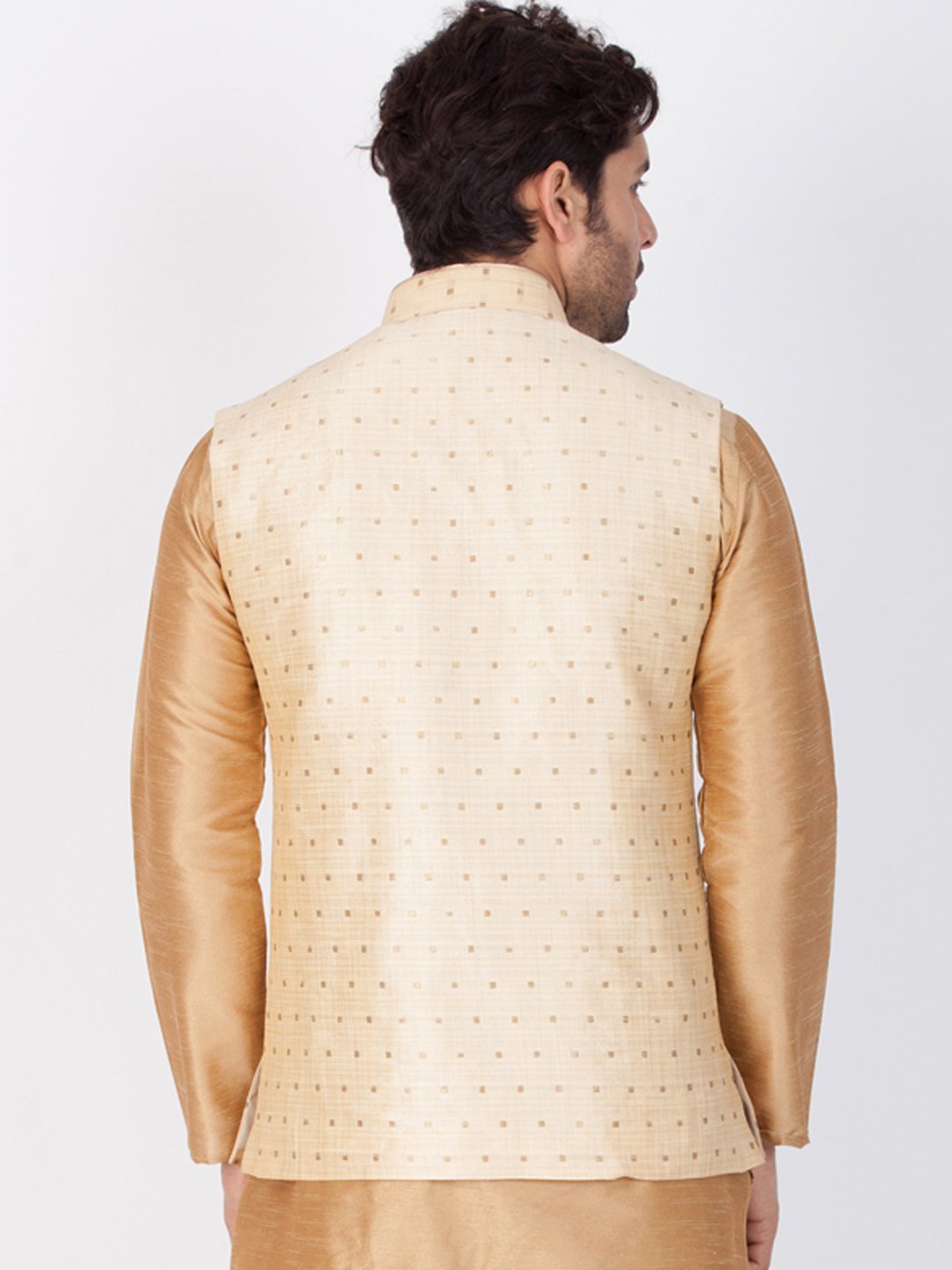 Men's Gold Cotton Blend Ethnic Jacket - Vastramay