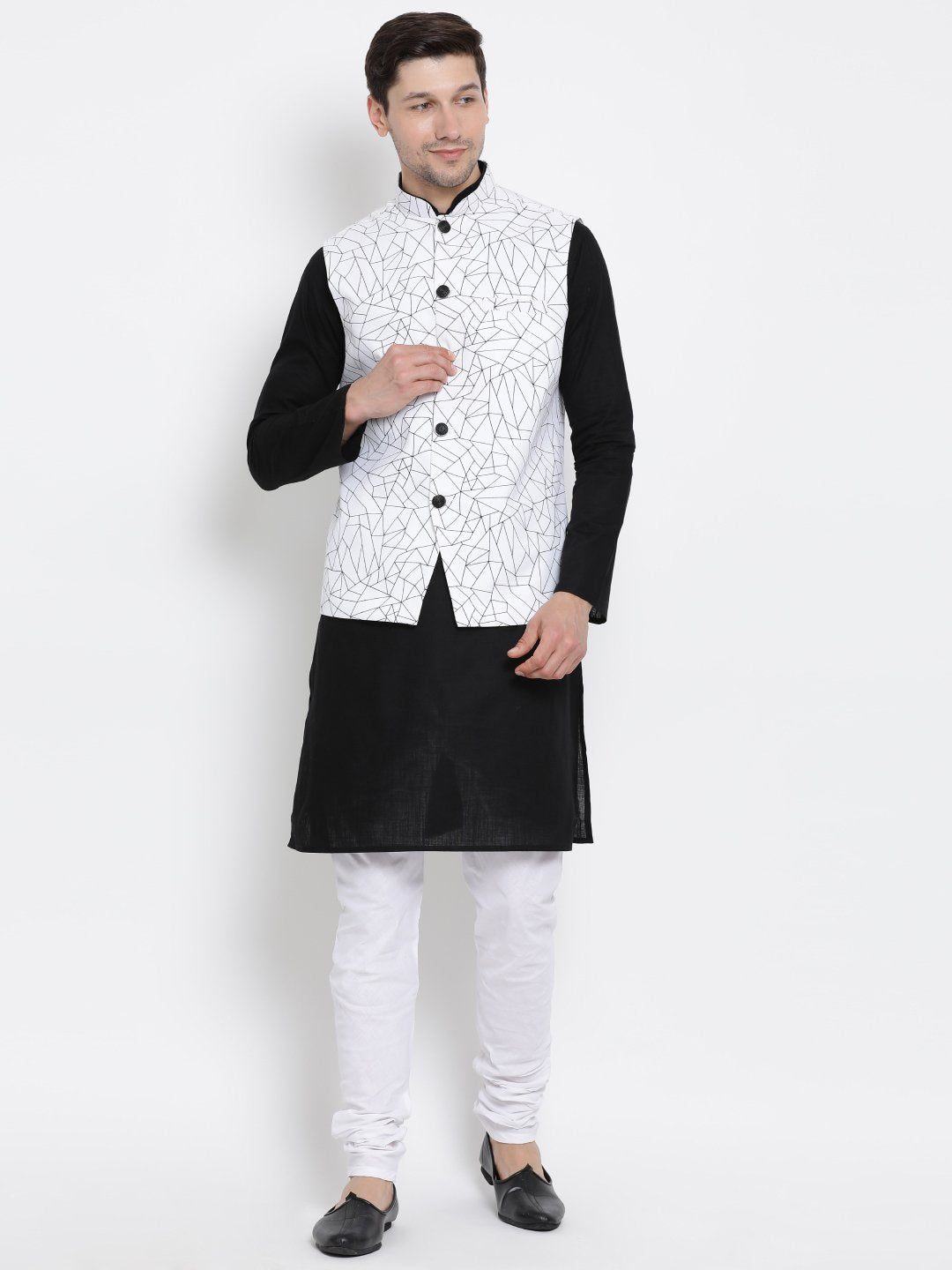 Men's White Cotton Blend Ethnic Jacket - Vastramay