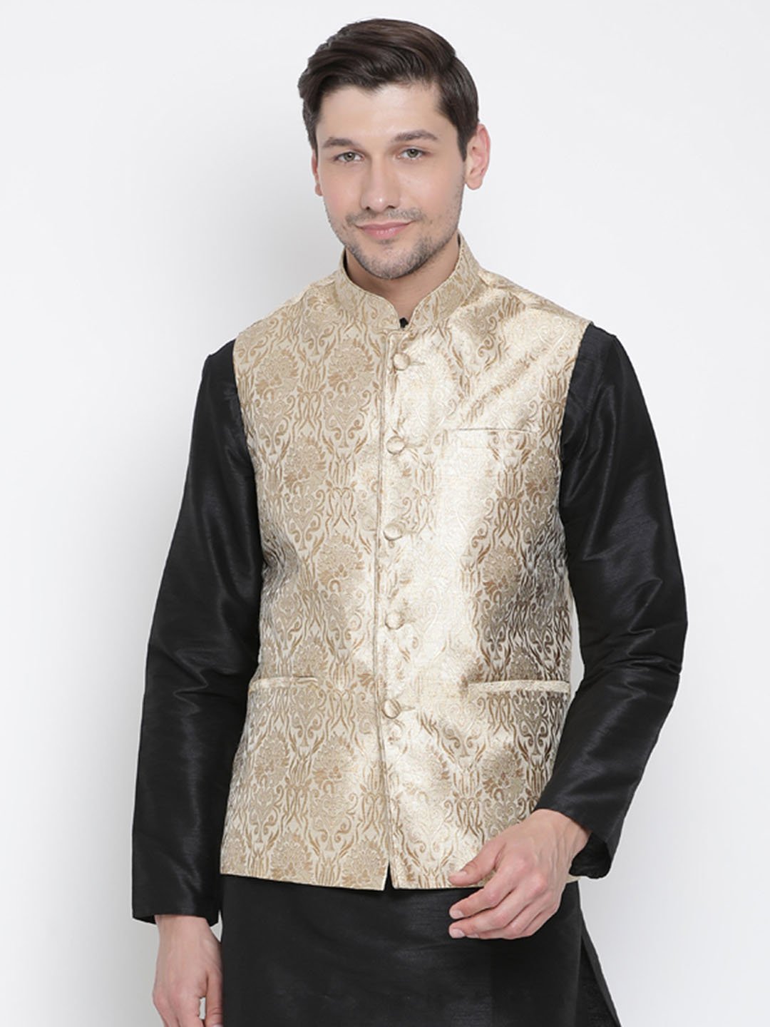 Men's Gold Silk Blend Ethnic Jacket