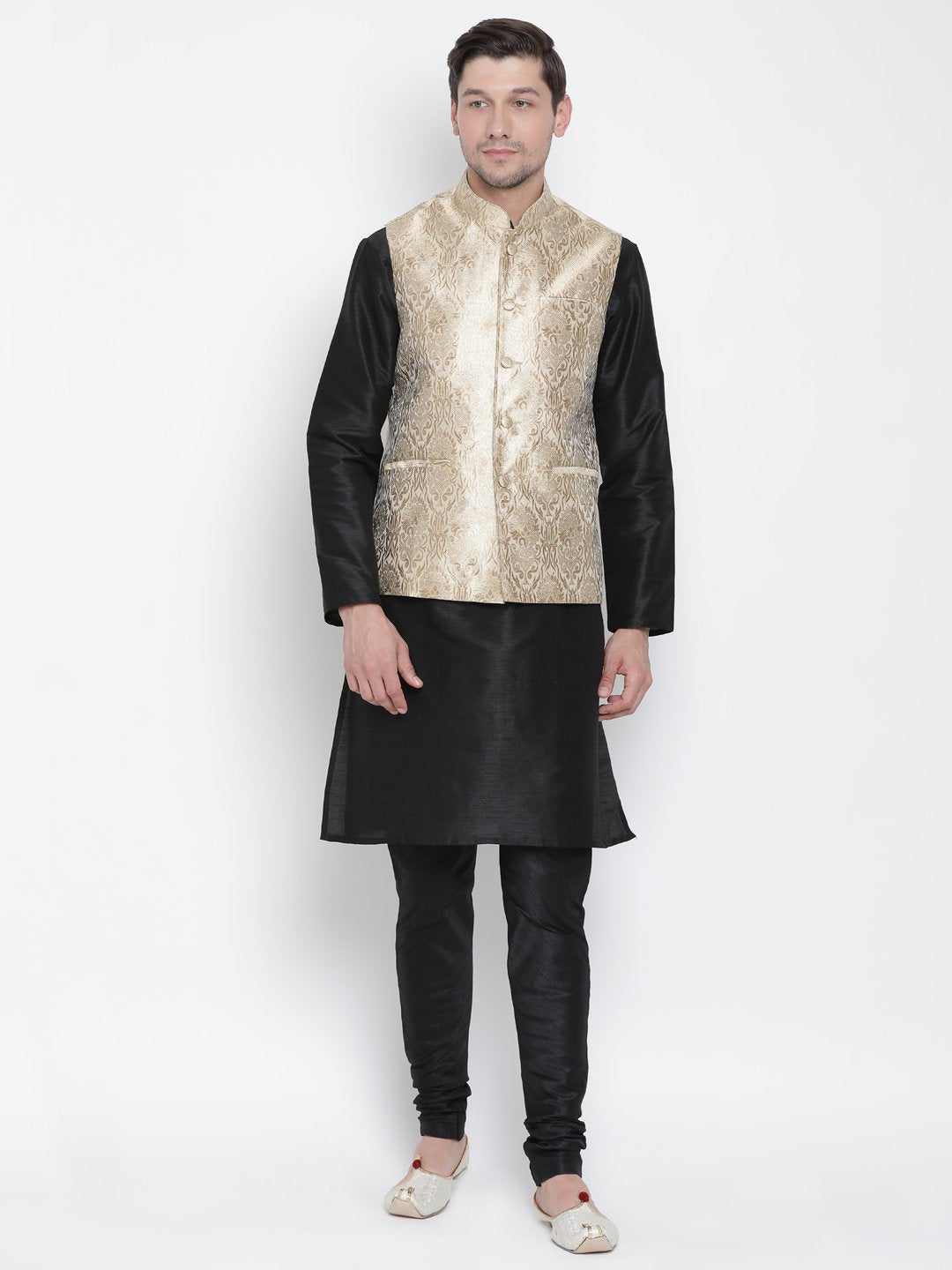 Men's Gold Silk Blend Ethnic Jacket