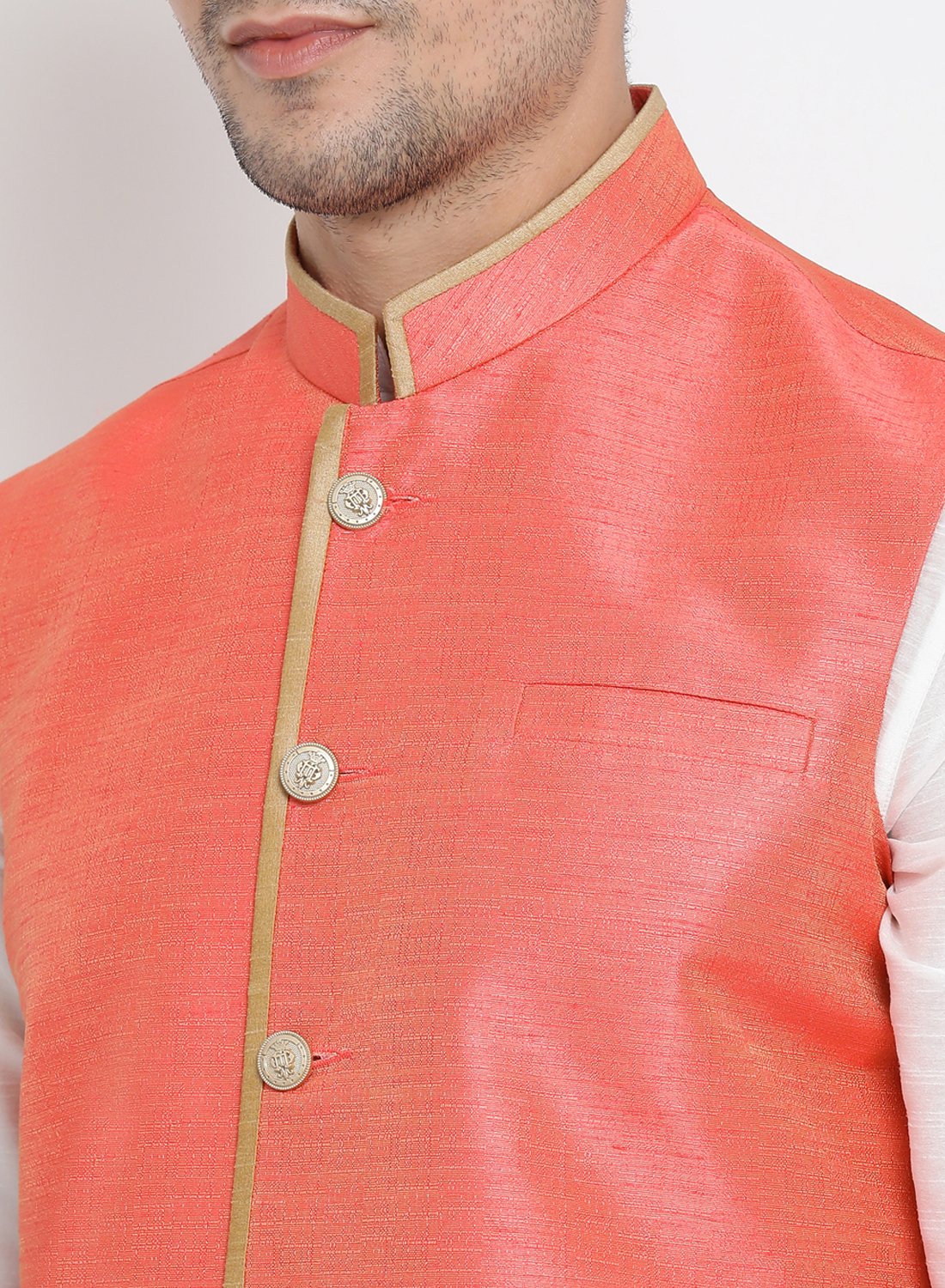 Men's White Cotton Silk Blend Ethnic Jacket, Kurta and Dhoti Pant Set