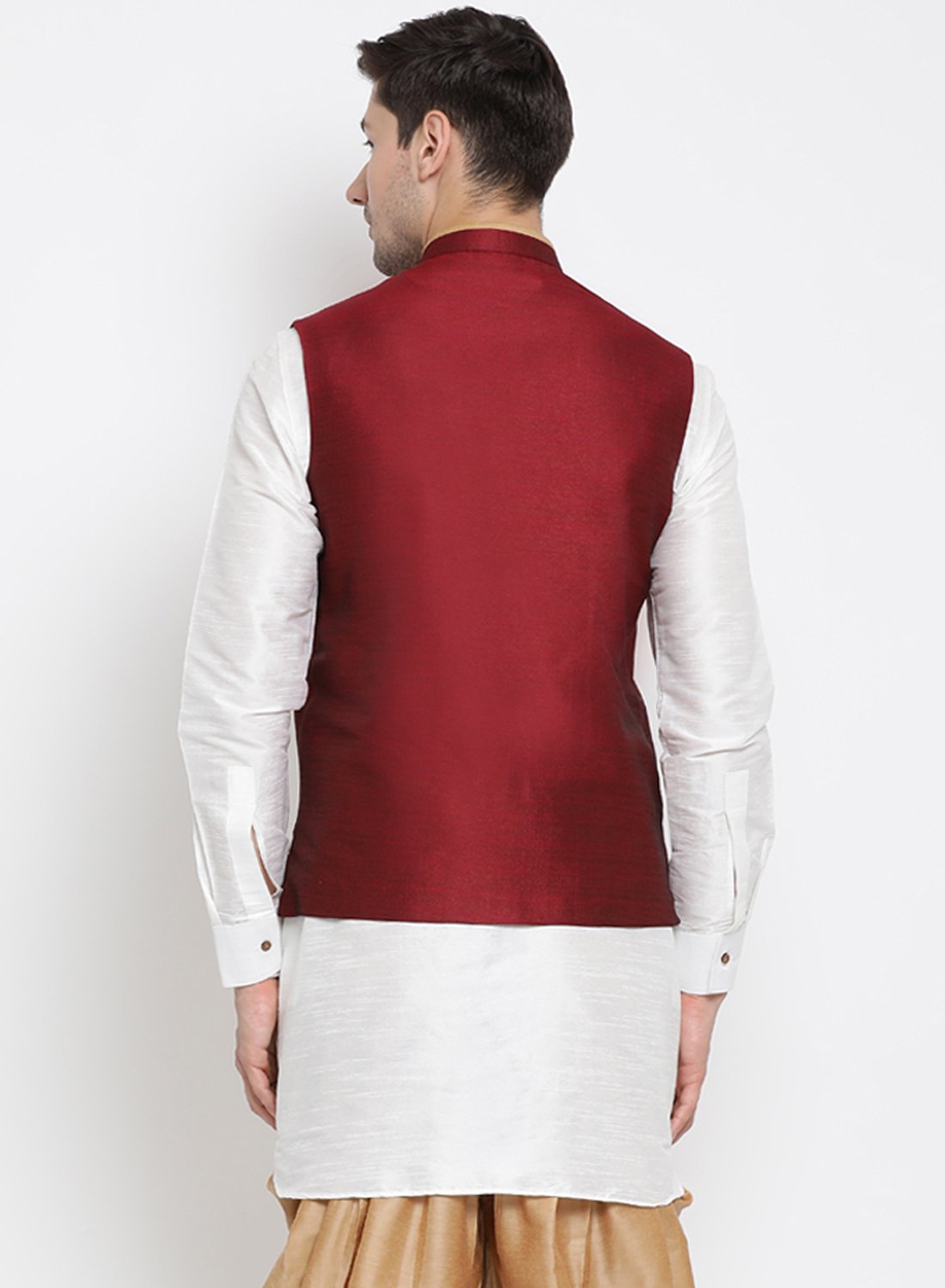 Men's Maroon Cotton Silk Blend Ethnic Jacket