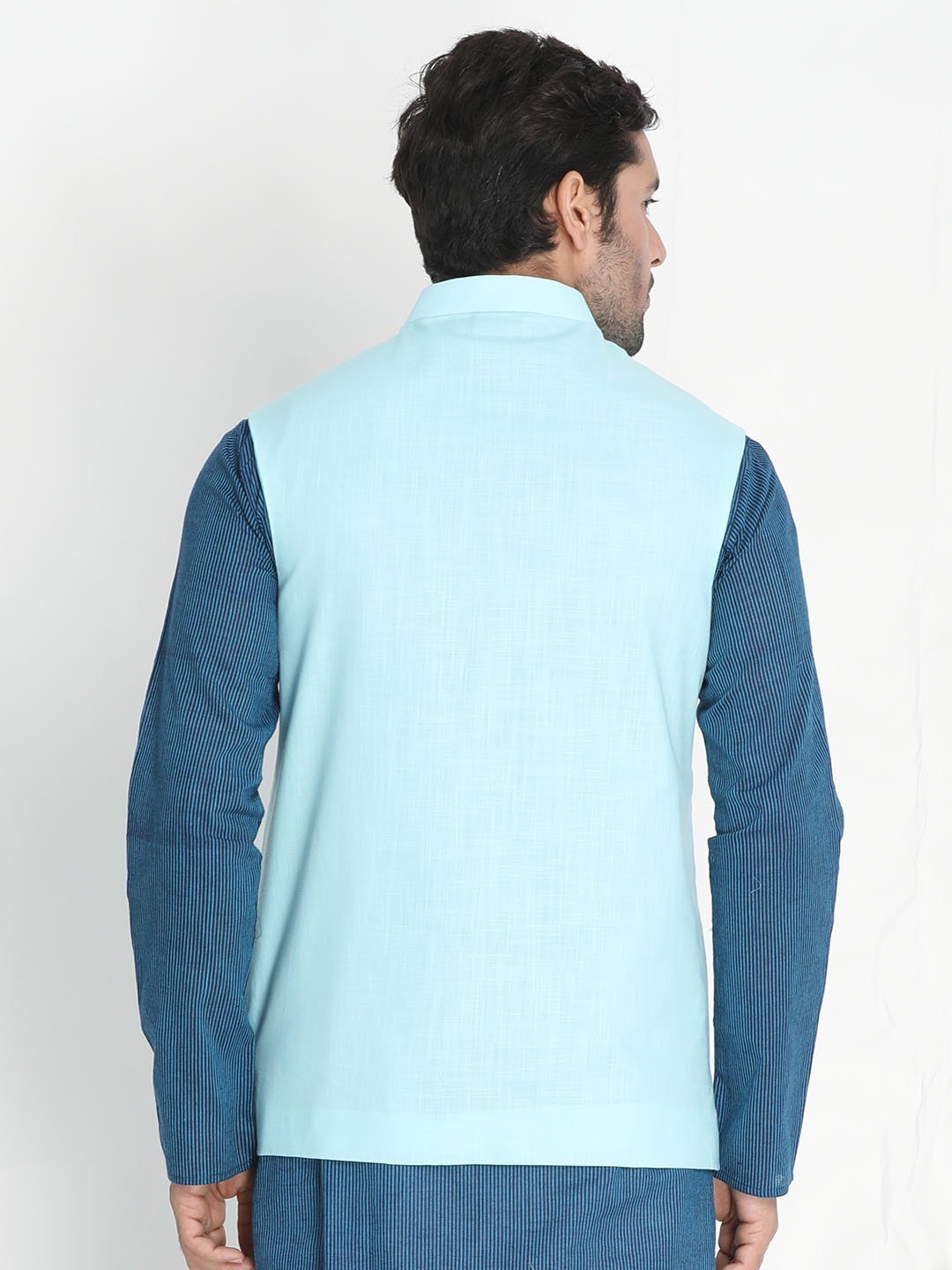 Men's Light Blue Cotton Ethnic Jacket