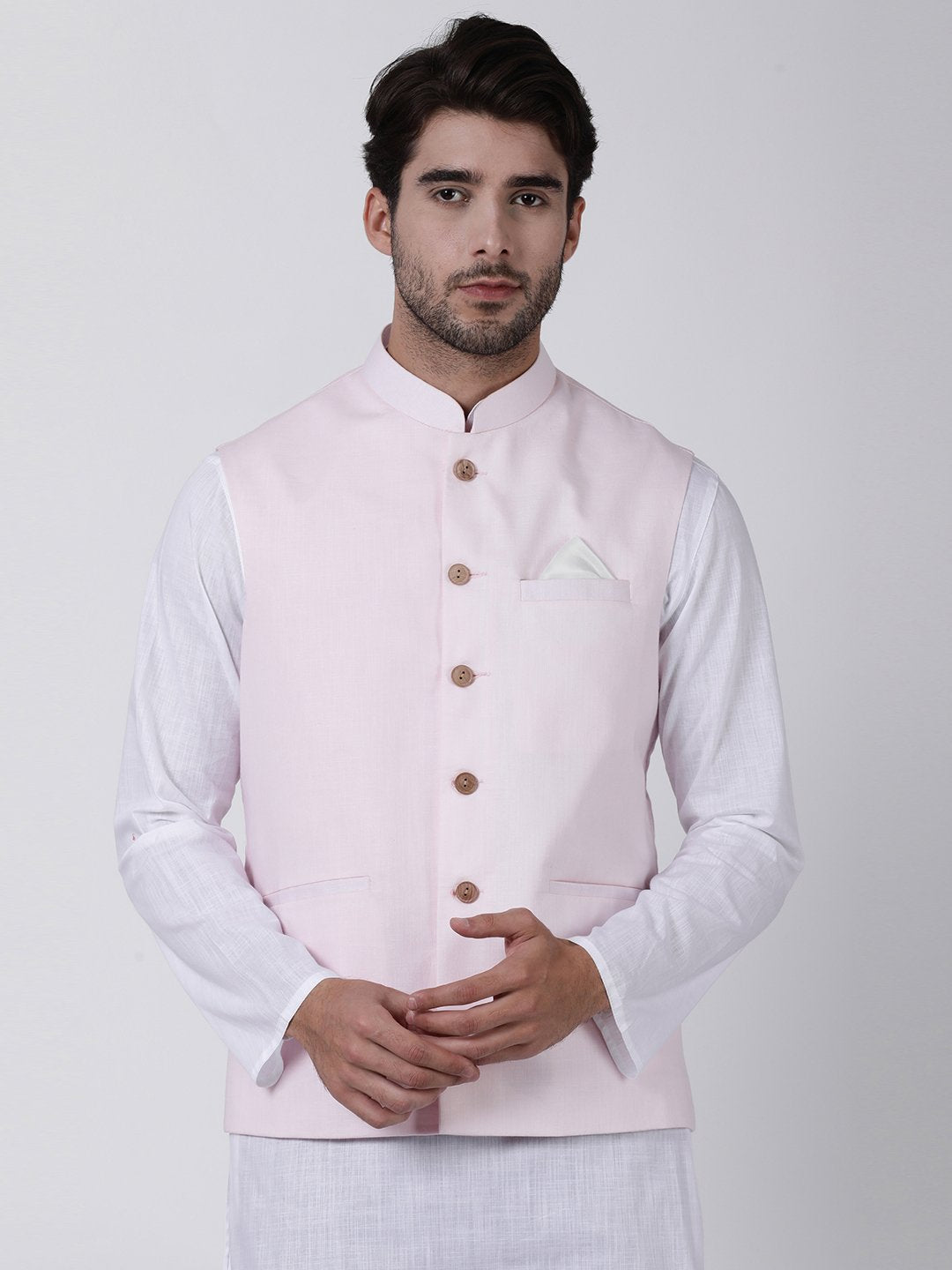 Men's Pink Cotton Ethnic Jacket - Vastramay