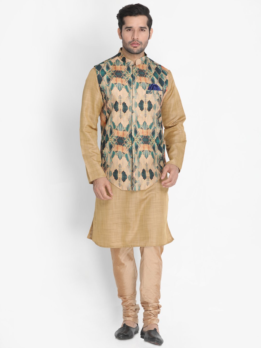 Men's Multicolor Silk Blend Ethnic Jacket - Vastramay