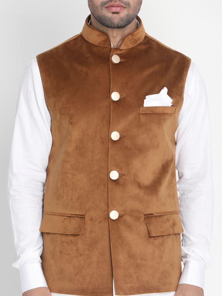 Men's Brown Velvet Ethnic Jacket