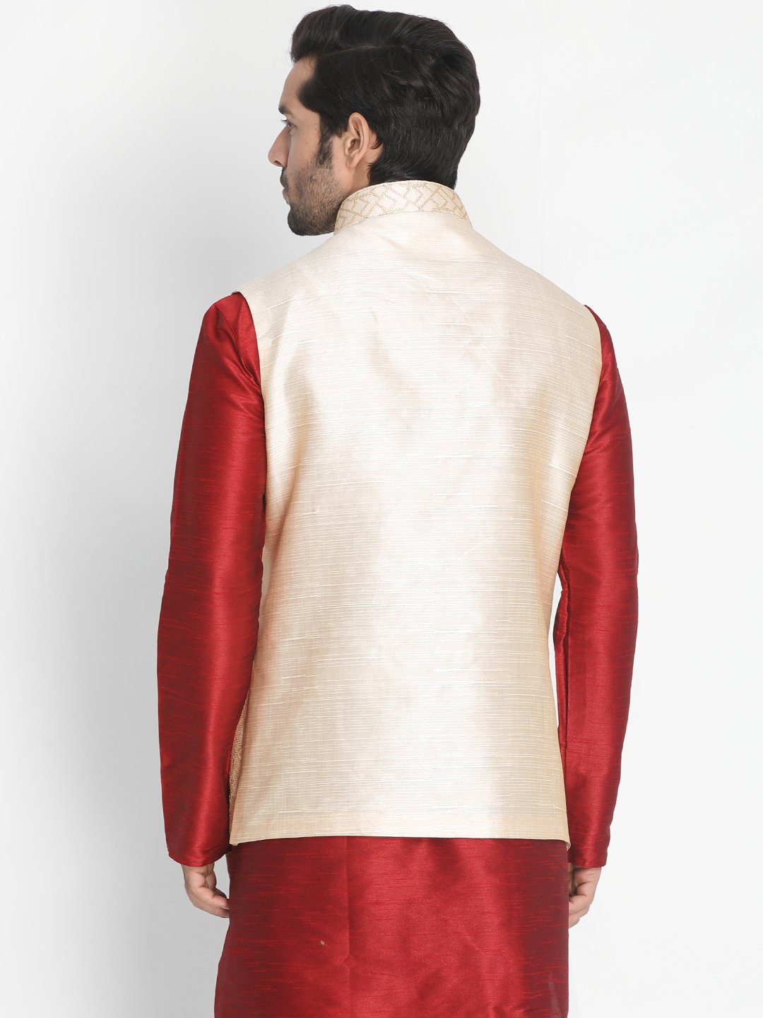 Men's Beige Silk Blend Ethnic Jacket - Vastramay