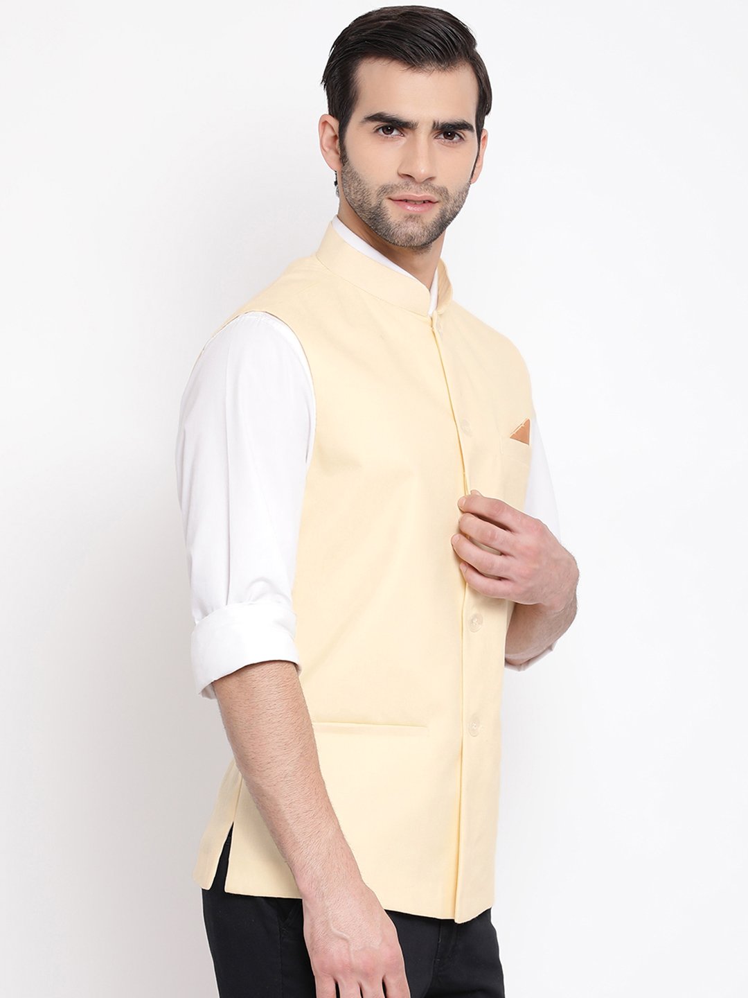 Men's Cream Solid Classic Royal Linen Nehru Jacket