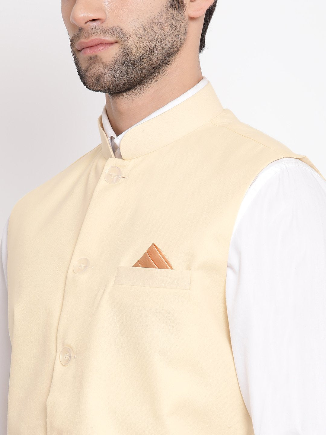 Men's Cream Solid Classic Royal Linen Nehru Jacket