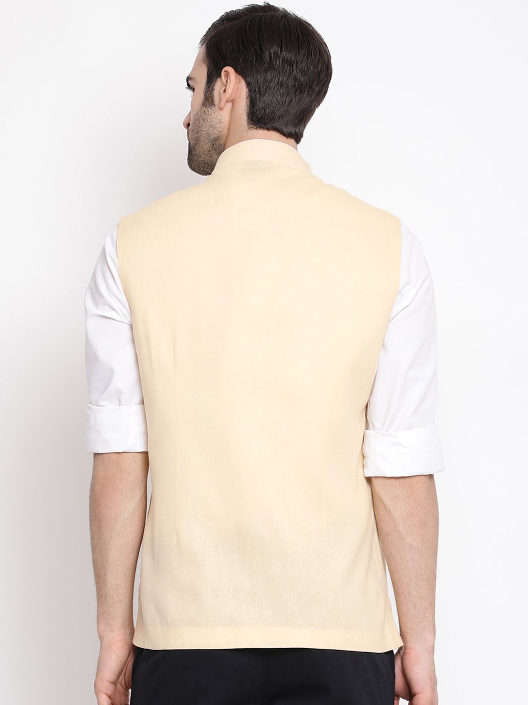 Men's Cream Solid Classic Royal Linen Nehru Jacket