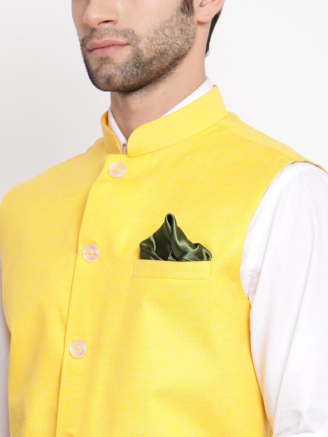 Men's Yellow Solid Classic Royal Linen Nehru Jacket