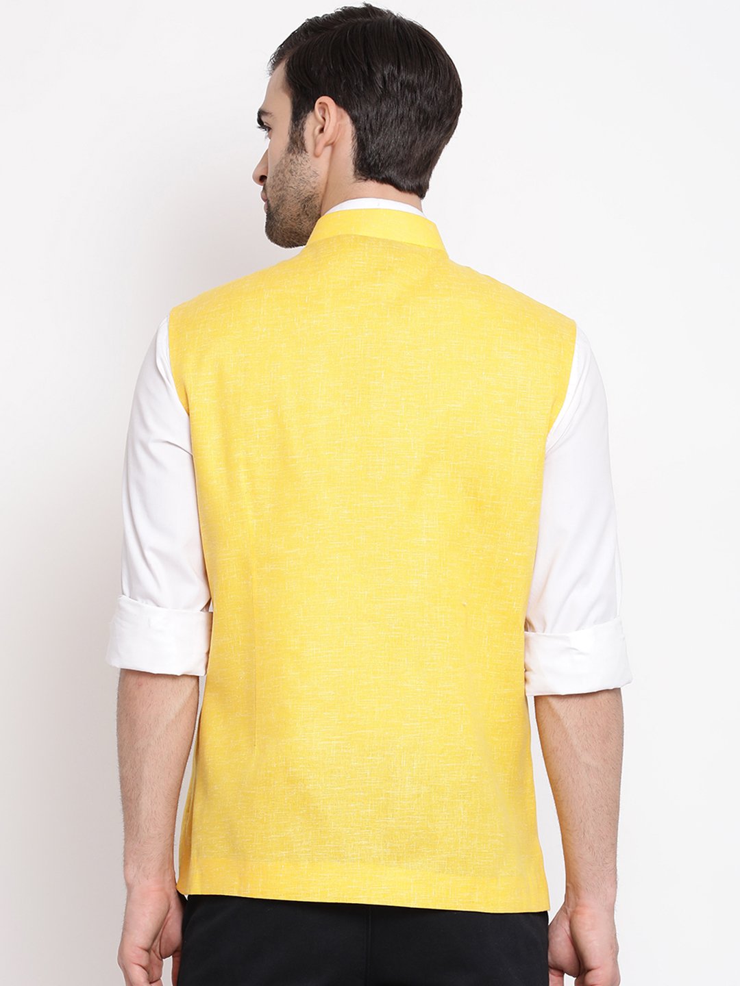 Men's Yellow Solid Classic Royal Linen Nehru Jacket
