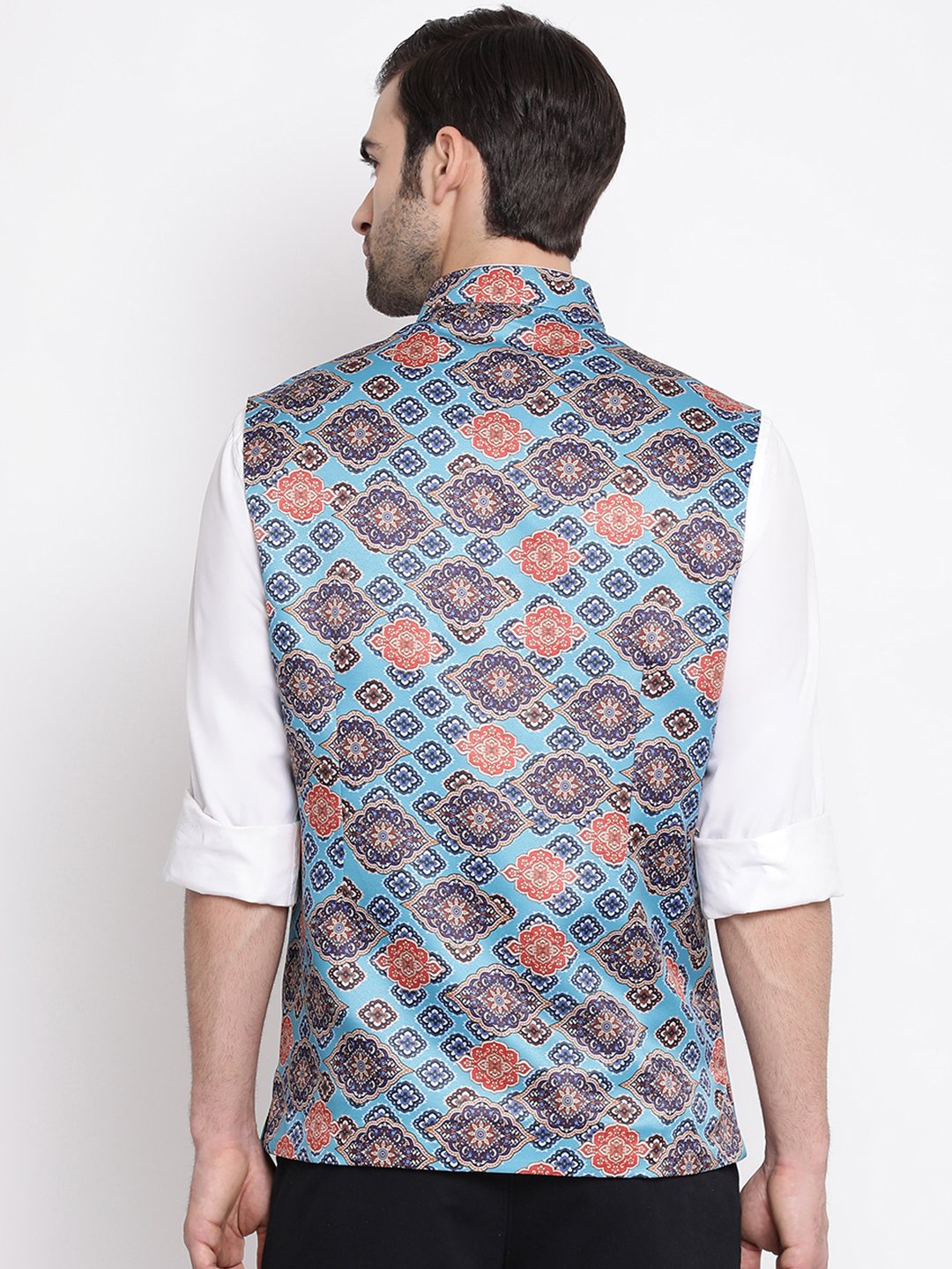 Men's Blue Digital Printed Royal Nehru Jacket - Vastramay