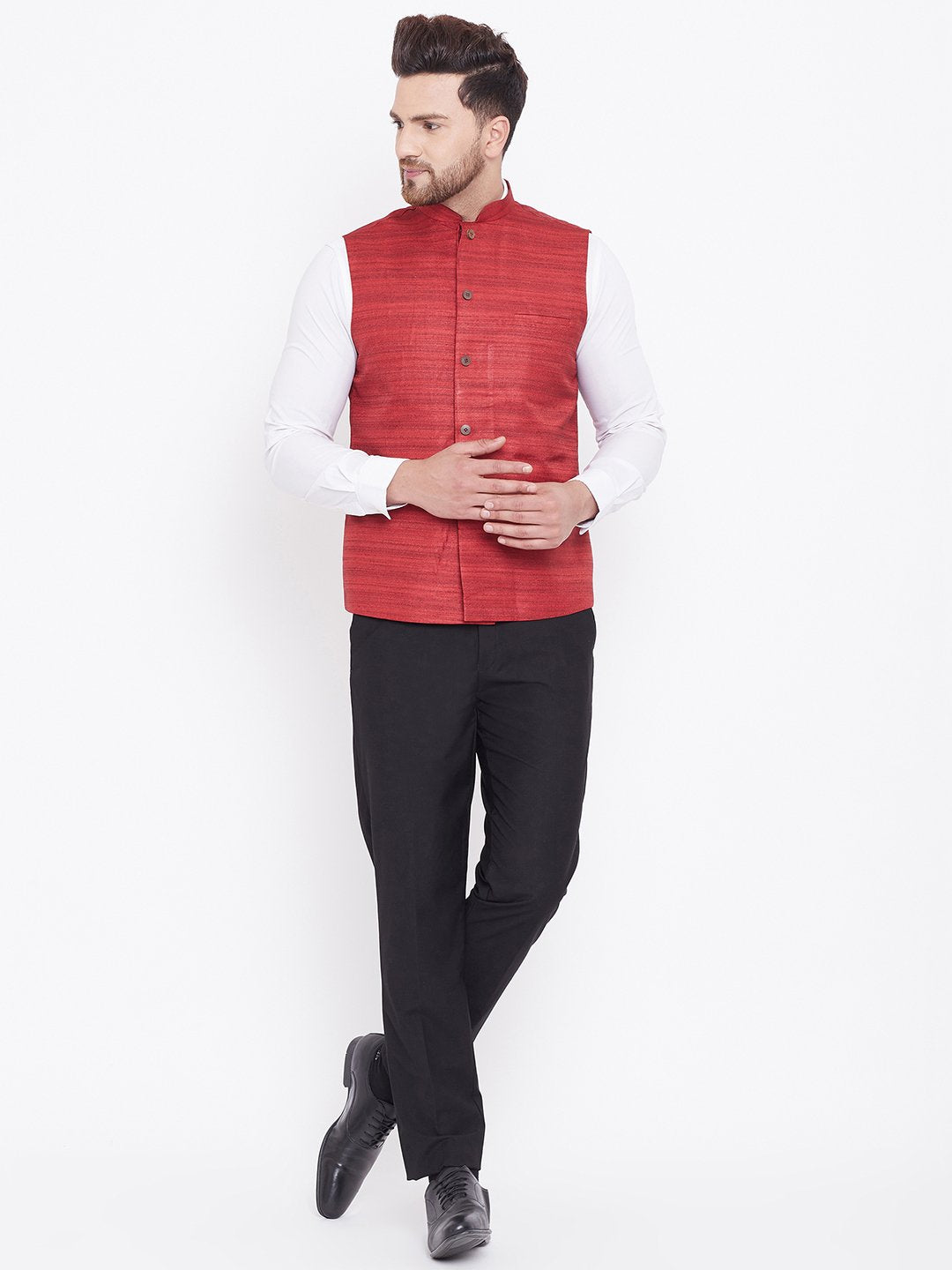 Men's Maroon Silk Blend Nehru Jacket - Vastramay