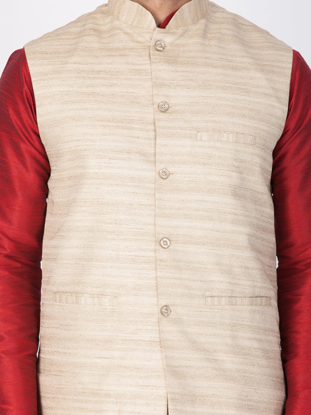 Men's Beige Cotton Silk Blend Ethnic Jacket - Vastramay