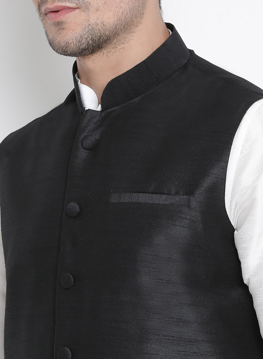 Men's White Cotton Silk Blend Ethnic Jacket, Kurta and Dhoti Pant Set