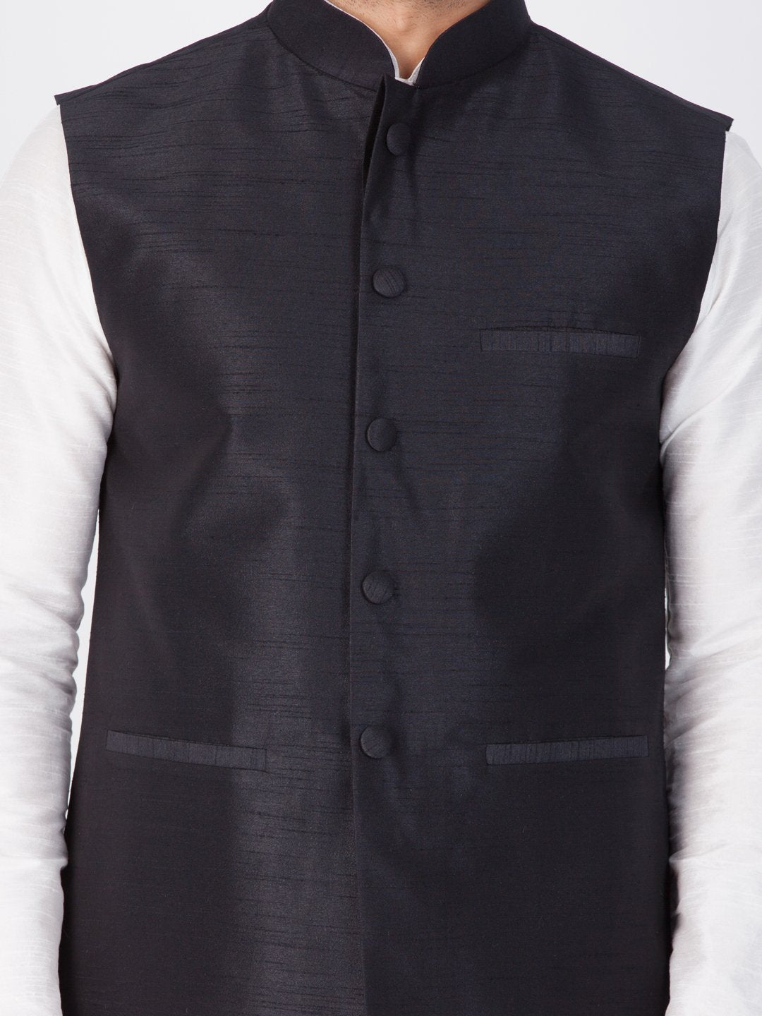 Men's Black Cotton Silk Blend Ethnic Jacket - Vastramay