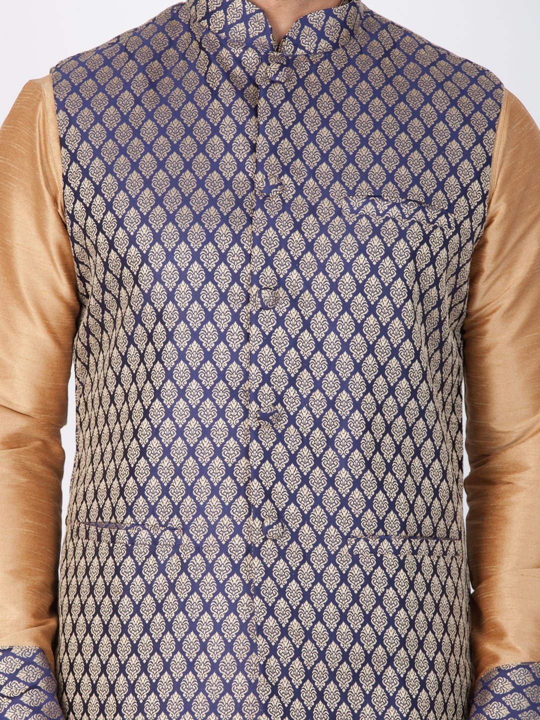 Men's Blue Cotton Silk Blend Ethnic Jacket - Vastramay