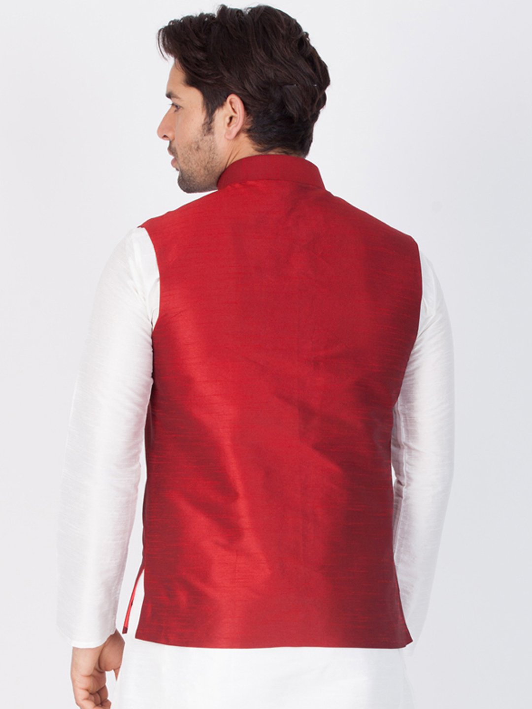 Men's Maroon Cotton Silk Blend Ethnic Jacket - Vastramay