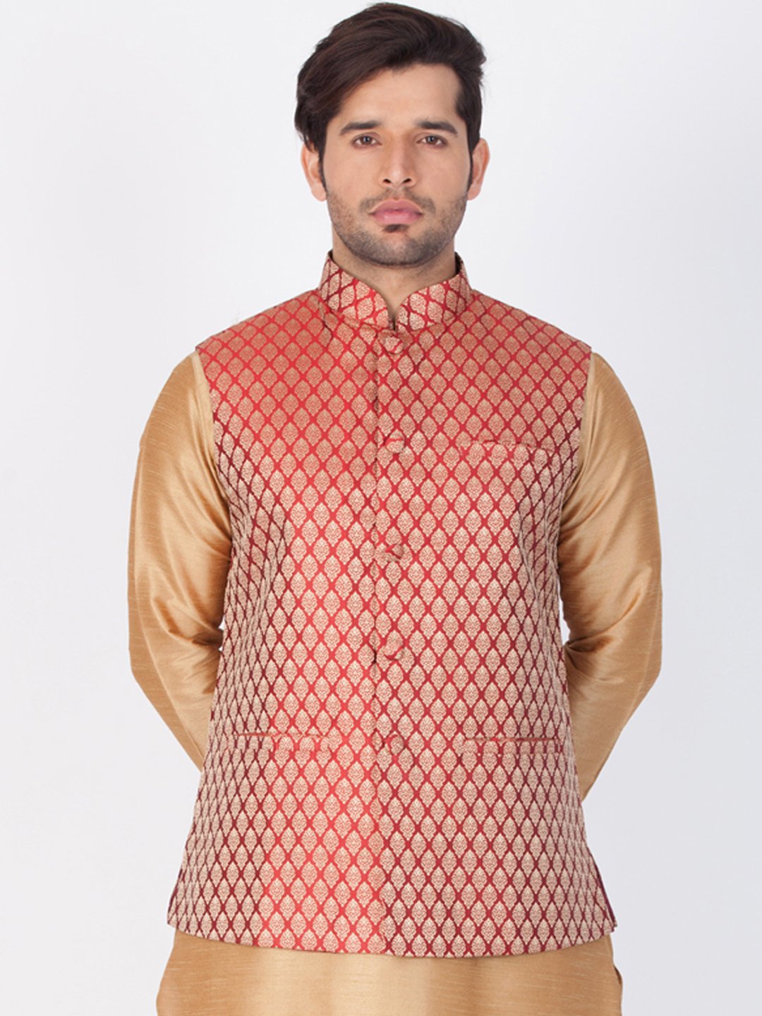 Men's Maroon Cotton Silk Blend Ethnic Jacket - Vastramay