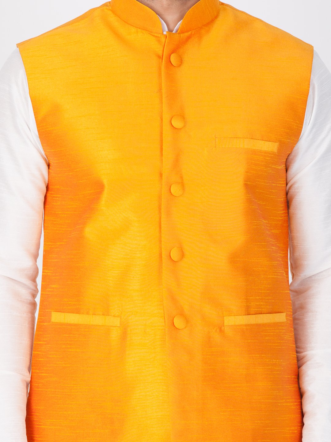 Men's Orange Cotton Silk Blend Ethnic Jacket - Vastramay