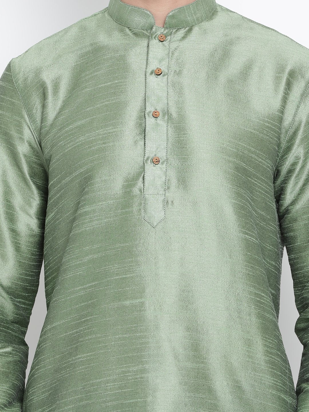 Men's Light Green Cotton Silk Blend Kurta