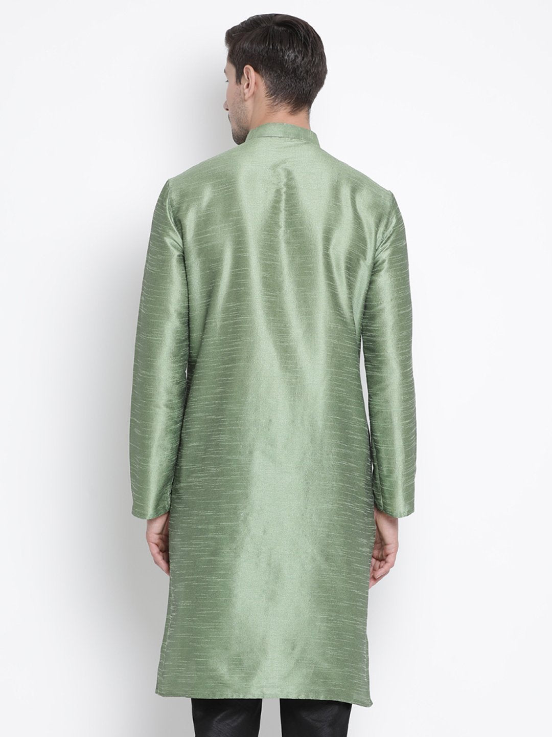 Men's Light Green Cotton Silk Blend Kurta