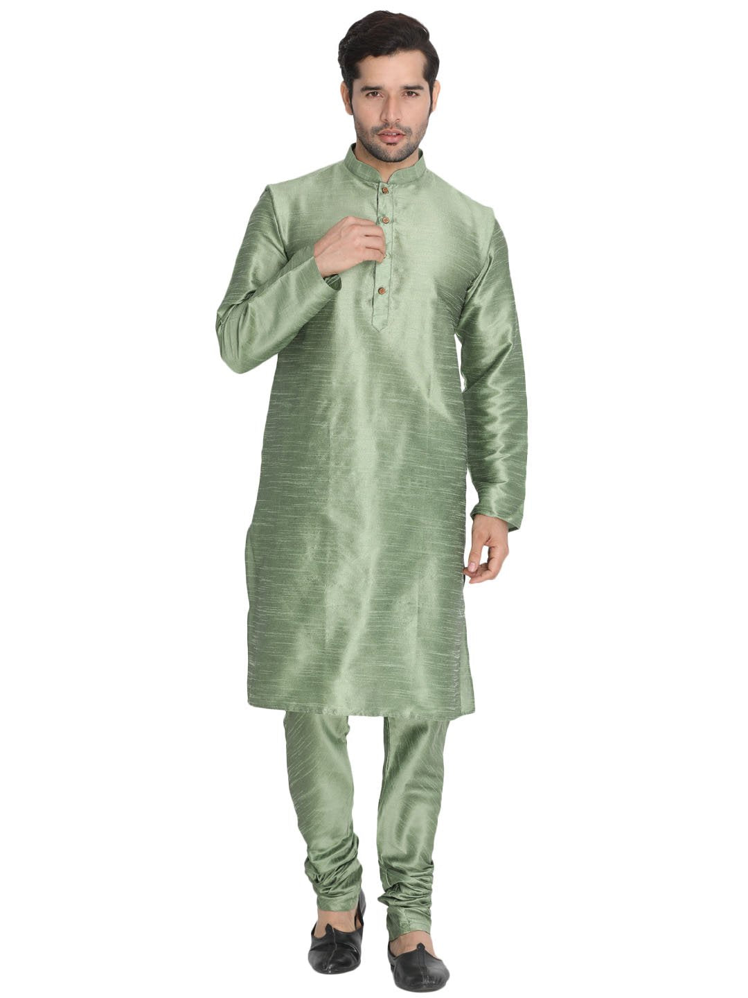 Men's Light Green Silk Blend Kurta and Pyjama Set - Vastramay