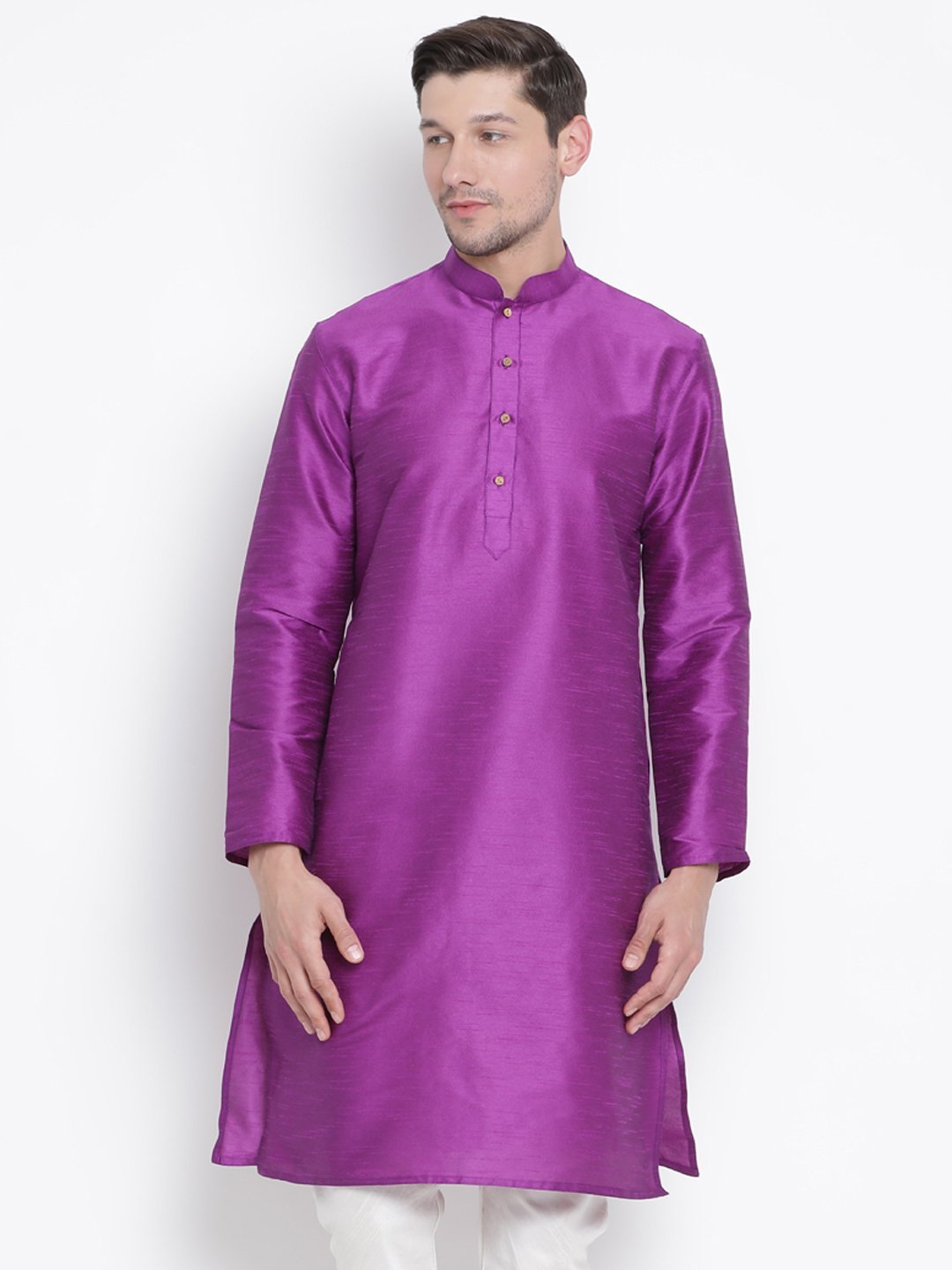 Men's Purple Cotton Silk Blend Kurta