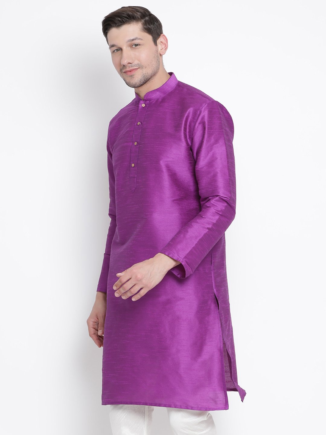 Men's Purple Cotton Silk Blend Kurta