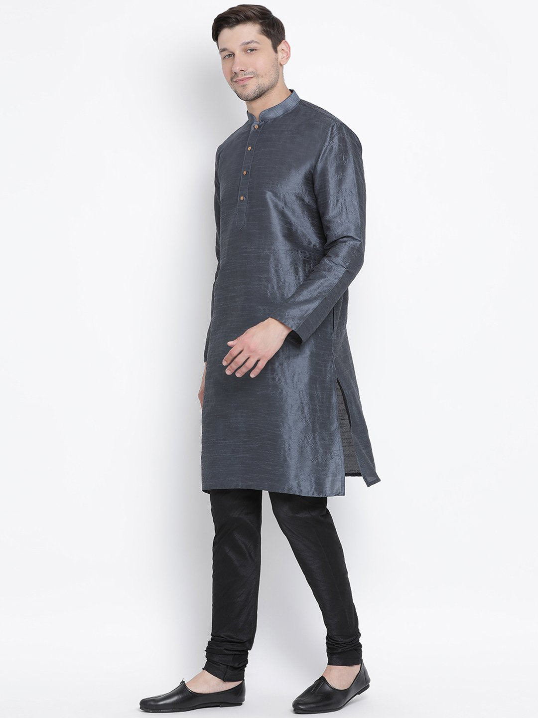 Men's Grey Silk Blend Kurta and Pyjama Set - Vastramay