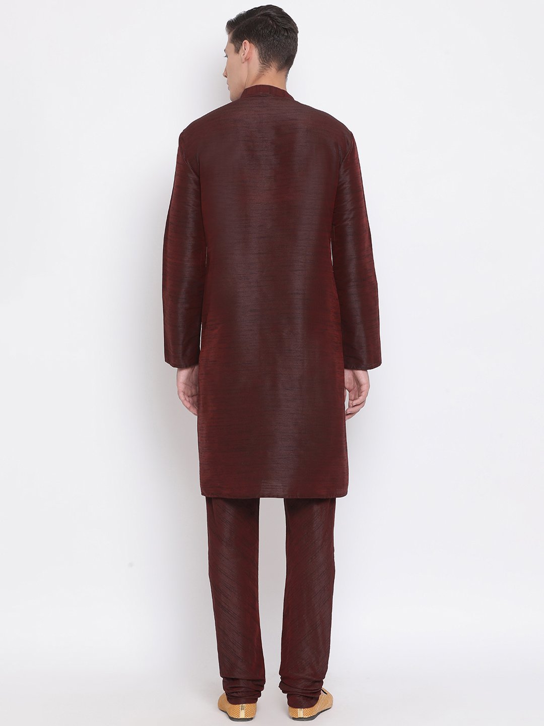 Men's Burgundy Silk Blend Kurta and Pyjama Set - Vastramay
