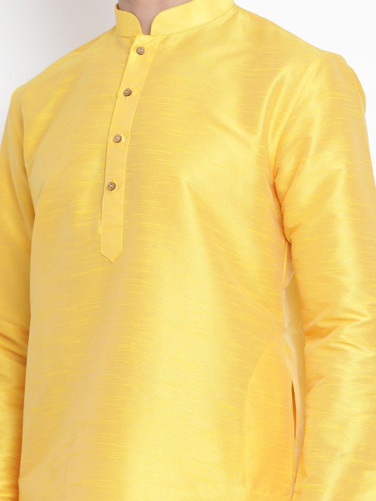 Men's Yellow Cotton Silk Blend Kurta