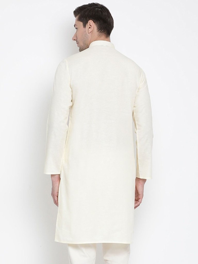 Men's Beige Cotton Linen Blend Kurta - Vastramay