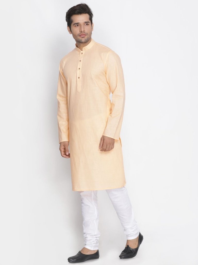 Men's Beige Cotton Linen Blend Kurta and Pyjama Set - Vastramay