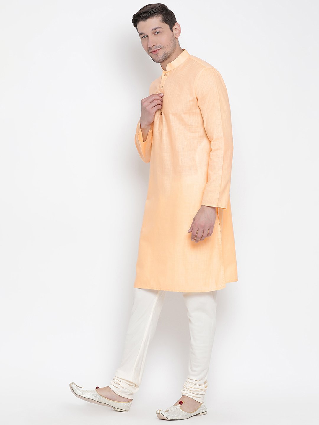 Men's Orange Cotton Kurta and Pyjama Set