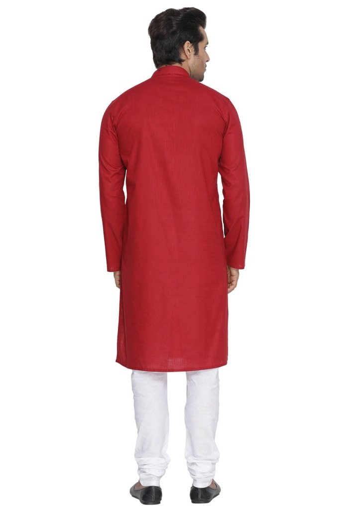 Men's Maroon Cotton Linen Blend Kurta and Pyjama Set - Vastramay