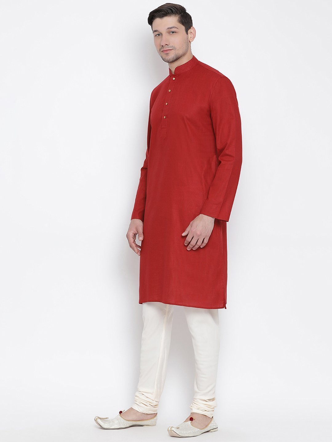 Men's Maroon Cotton Linen Blend Kurta and Pyjama Set - Vastramay
