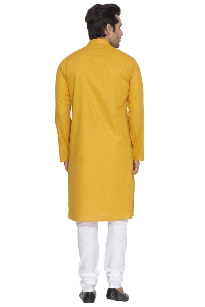 Men's Yellow Cotton Linen Blend Kurta and Pyjama Set - Vastramay