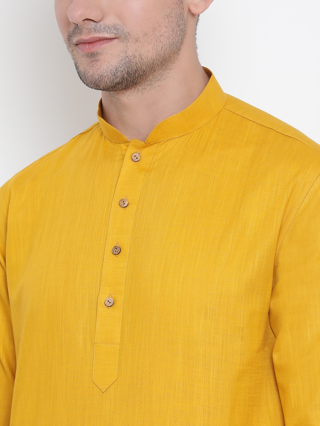 Men's Yellow Cotton Linen Blend Kurta