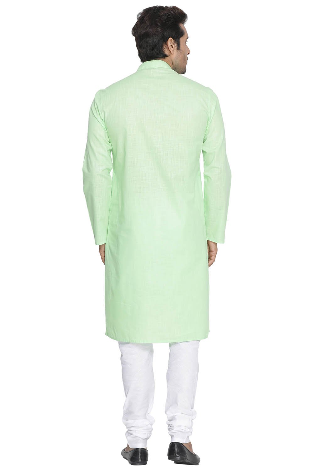 Men's Green Cotton Linen Blend Kurta and Pyjama Set - Vastramay